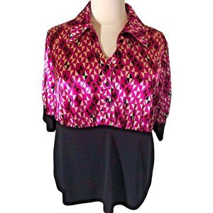 Lane Bryant Women’s Size 22/24 Pink Black Geometric Button Front Blouse